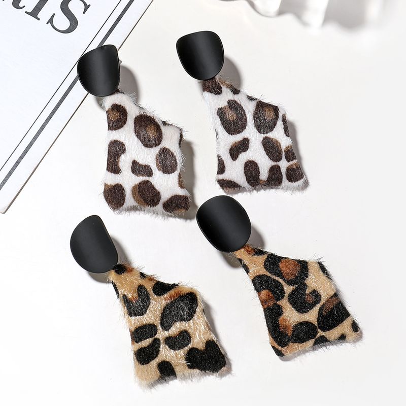 trend fashion  leopard print plush Korean  long earrings for women
