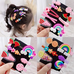 Conjunto de pinzas de pelo para niños de dibujos animados coreanos, conjunto de horquillas para piruletas de frutas arcoíris de niña linda al por mayor