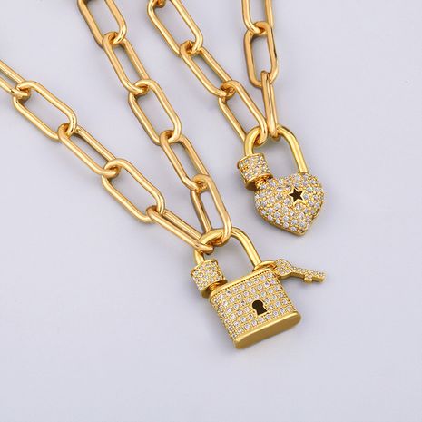 nouveau collier pendentif en acier titane en forme de serrure de zircon micro-incrusté pour femme's discount tags