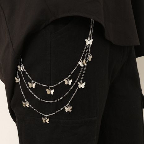 punk tassel U-shaped body chain multi-layer chain small butterfly pendant waist chain wholesale's discount tags