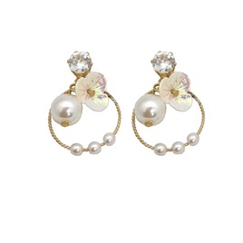 Korea geometric beautiful resin flower simple womens pearl alloy earringspicture17