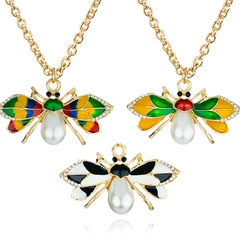 new fashion simple alloy painting oil bee pearl rhinestone insect shape necklace pendant