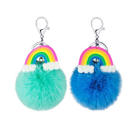 New Soft Rainbow Ball Keychain Pendant Creative PVC Color Pompom Ornament's discount tags
