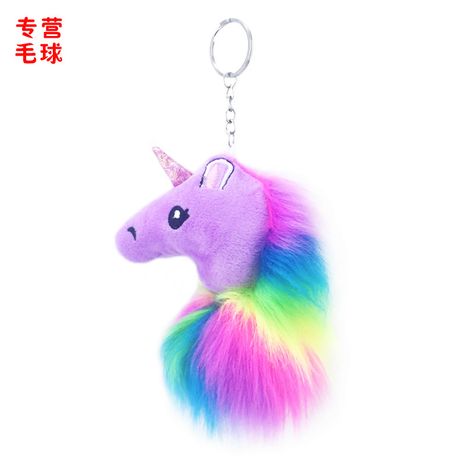 New plush unicorn doll fur ball artificial fur ladies  keychain's discount tags