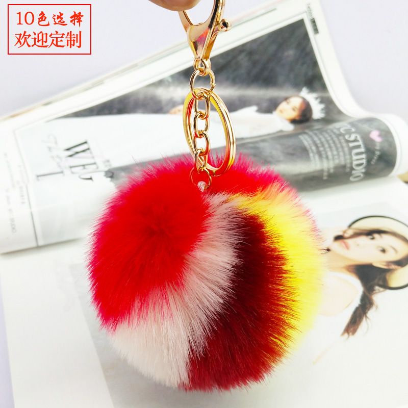Fashion 9cm Rex Rabbit Fourcolor Ball Faux Fur alloy Keychain