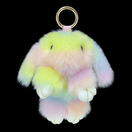 New color stitching plush rabbit doll pendant artificial keychain's discount tags