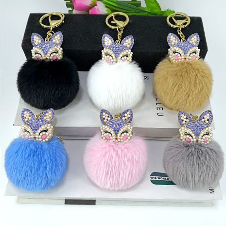 Fashion alloy fox diamond pearl rex rabbit fur ball keychain's discount tags
