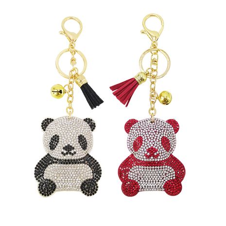 Hot-selling cartoon multicolor Korean velvet hot drilling panda tassel bag ornaments bear animal keychain's discount tags