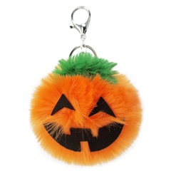 Halloween pumpkin lantern plush non-woven fabric artificial rabbit fox fur ball keychain pendant