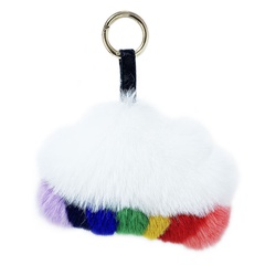 Plush Rainbow Cloud Keychain Rex Rabbit Fur Feel Comfortable Ladies Bag Small Pendant