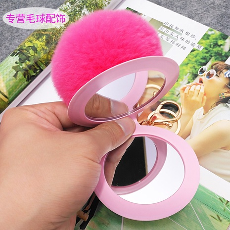 New Makeup Mirror Real Rex Rabbit Hair Ball Mirror PVC Cover Keychain's discount tags