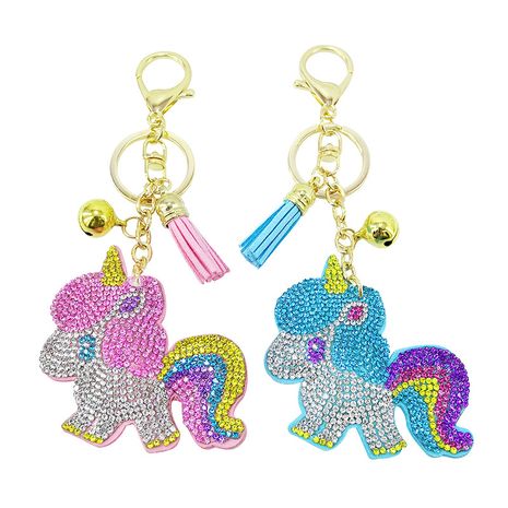 Cartoon Unicorn Korean Velvet Hot Rhinestone Girls Bag Tassel Ornaments Hot-saling Keychain's discount tags