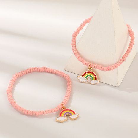 nouveaux bracelets de perles de riz faits à la main deux ensembles de bracelet d'huile dégoulinant d'arc-en-ciel pour enfants en gros's discount tags