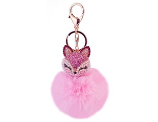 diamond-studded fox head rabbit fur ball alloy keychain