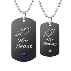 black one arrow through the heart Her Beast His Beauty couple diamond tag necklace wholesale