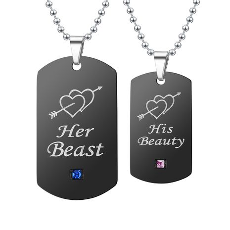 black one arrow through the heart Her Beast His Beauty couple diamond tag necklace wholesale NHTP247658's discount tags