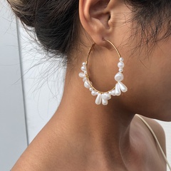 woven pearl exaggerated fashion circle alloy earrings for women hot sale
