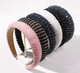 Mode handgemachte Reisperlen Frauen dicken Schwamm Kristall Stirnband