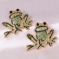 wholesale inlaid green diamonds cute frog rose gold small animal earrings for women