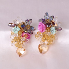 Knitted glass crystal flower tassel exaggerated flower women's fashion earrings