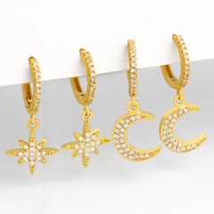 hot-selling new accessories diamond-studded zircon star moon women's copper earrings