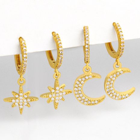 hot-selling new accessories diamond-studded zircon star moon women's copper earrings's discount tags