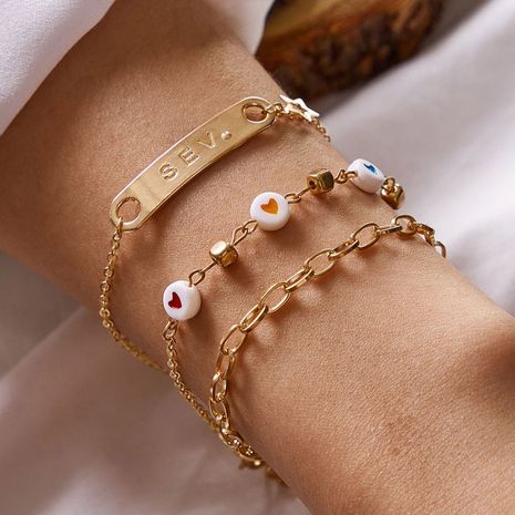 new alloy color love-shaped new heart-shaped cute 3 piece bracelet set's discount tags