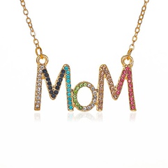 new simple color diamond mother's day gift diamond MOM letter alloy necklace clavicle chain jewelry