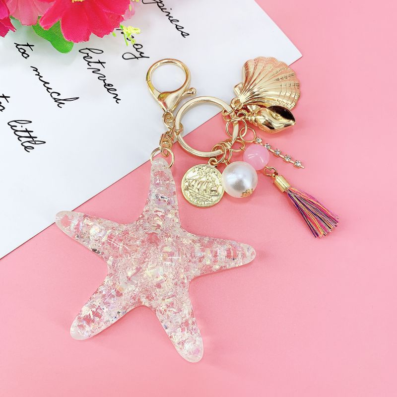 New acrylic tassel starfish lady bag car keychain