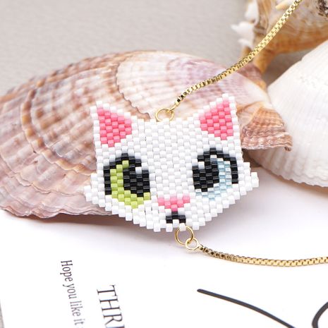 Korean simple cartoon children's animal rice beads hand-woven cat bracelet for women's discount tags