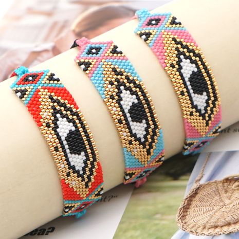 hot-saling fashion handmade copper wire tassel ethnic style rice bead woven demon eye bracelet's discount tags