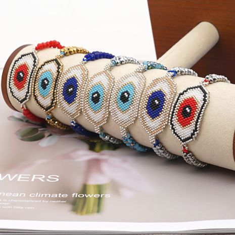 fashion ethnic style antique rice beads hand-woven demon eye bracelet for women's discount tags