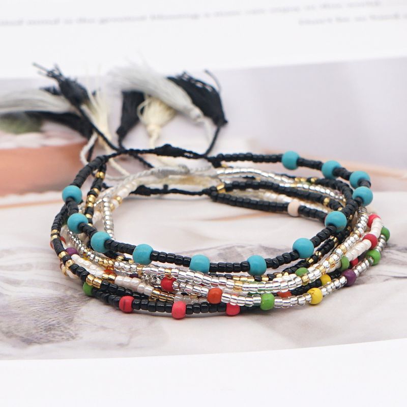 fashion wild rice beads handwoven multilayer beaded tassel bracelet