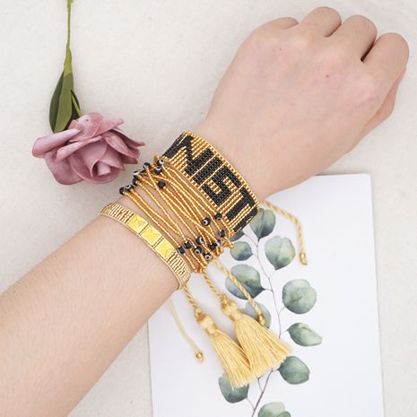 multi-layer set of ornaments rice beads hand-woven eyes ethnic letter bracelet for women's discount tags