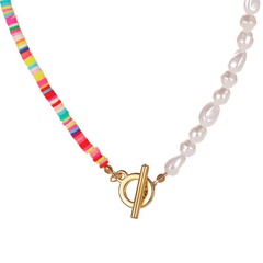 Nouveau style bohème coloré en céramique douce perle blanche chaîne clavicule couleur contraste collier en alliage