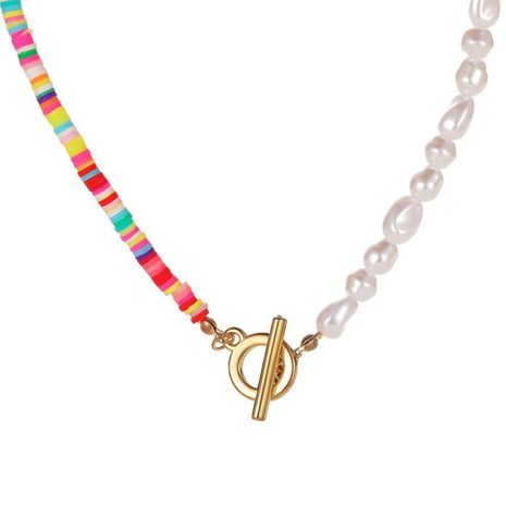 Collar de aleación de color de contraste de cadena de clavícula de perlas blancas de cerámica suave de color nuevo estilo bohemio's discount tags