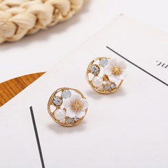 S925 Argent Aiguille Fleur Géométrique Rond Creux Diamant Simple Perle Boucles D'oreilles Vente en gros nihaojewelry