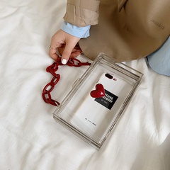 Nueva bolsa de mensajero de hombro con cadena para niñas en forma de amor con caja transparente acrílica coreana