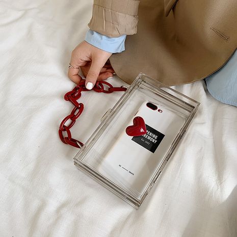 Nueva bolsa de mensajero de hombro con cadena para niñas en forma de amor con caja transparente acrílica coreana's discount tags
