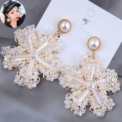 925 Silver Pearl Fashion Metal Crystal Ice Flower Exaggerated Stud Earrings wholesale