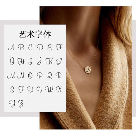 Handwritten Letter 316L Titanium Steel Lettering Round Pendant Rose Gold Necklace's discount tags