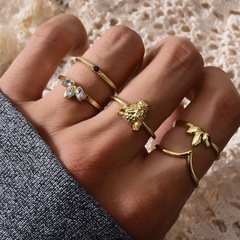 fashion gold-plated crystal ring 5-piece set combination ladies ring set wholesale