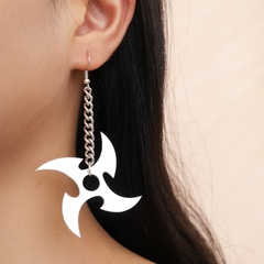 Fashion exaggerated punk style silver ear hook long pendant dart spinning windmill shape earrings