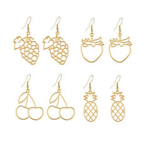 Fashion hollow fruit series grape strawberry cherry pineapple earrings 4-piece set's discount tags