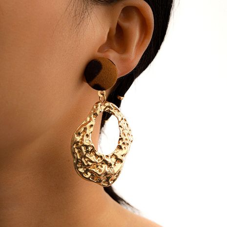 Velvet leopard print long geometric metal exaggerated earrings wholesale's discount tags