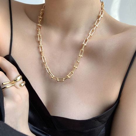 Fashion thick chain niche gold U-shaped lock copper necklace clavicle chain for women's discount tags