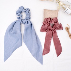 Simple pure color satin long ribbon hair tie ponytail fabric bow elastic rubber band head rope wholesale