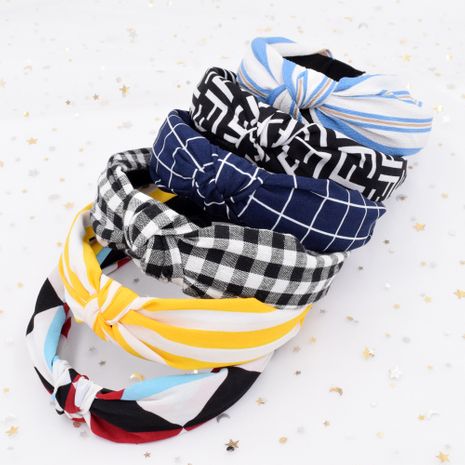 Classic plaid striped Korean plaid cross-knotted fabric color matching headband wholesale's discount tags