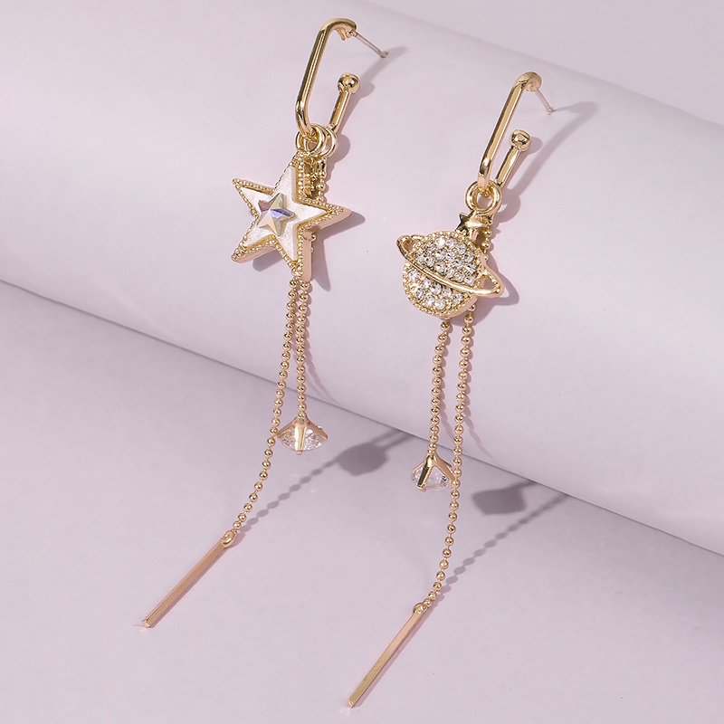 asymmetric star and moon long tassel earrings wholesale
