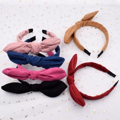 velvet rabbit ears fabric knotted solid color simple broad-side press hairband wholesale